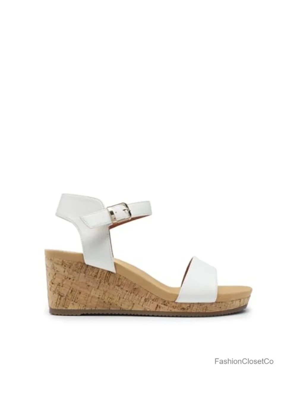 Women's Open Toe Ankle Strap Platform Wedge Sandals with Cork Wedge and